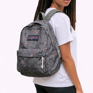 Jansport | Shady Grey Sprinkled Floral Backpack School Books Travel Commute Gym